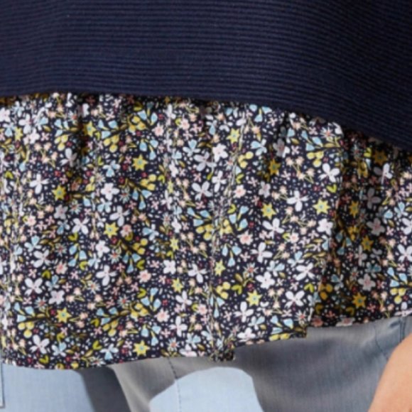 NWT LOFT Navy Floral Mixed Media Sweatshirt - Picture 3 of 6